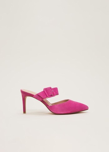 Phase Eight Suede Buckle Backless Heels Pink Canada | OZNYRT-481